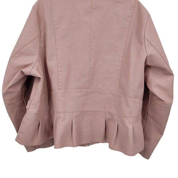 Baccini Vegan Faux Leather Biker Jacket 3X Pink Pleated Peplum Zip Barbiecore - Picture 8 of 11